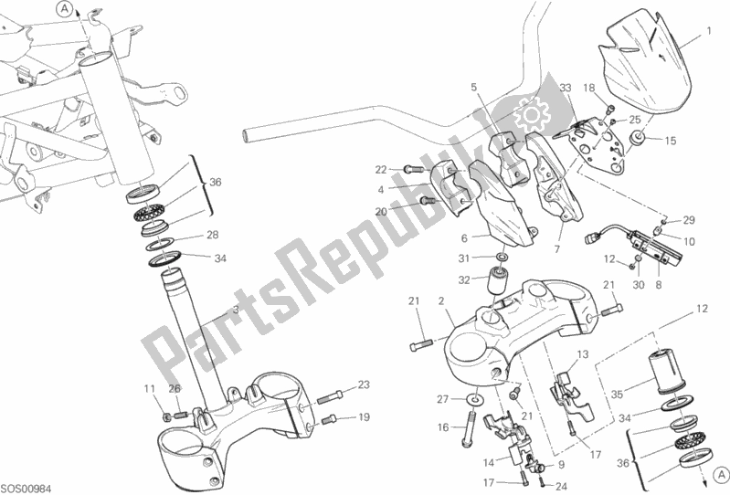 Alle onderdelen voor de Stuurinrichting van de Ducati Diavel 1260 S 2019